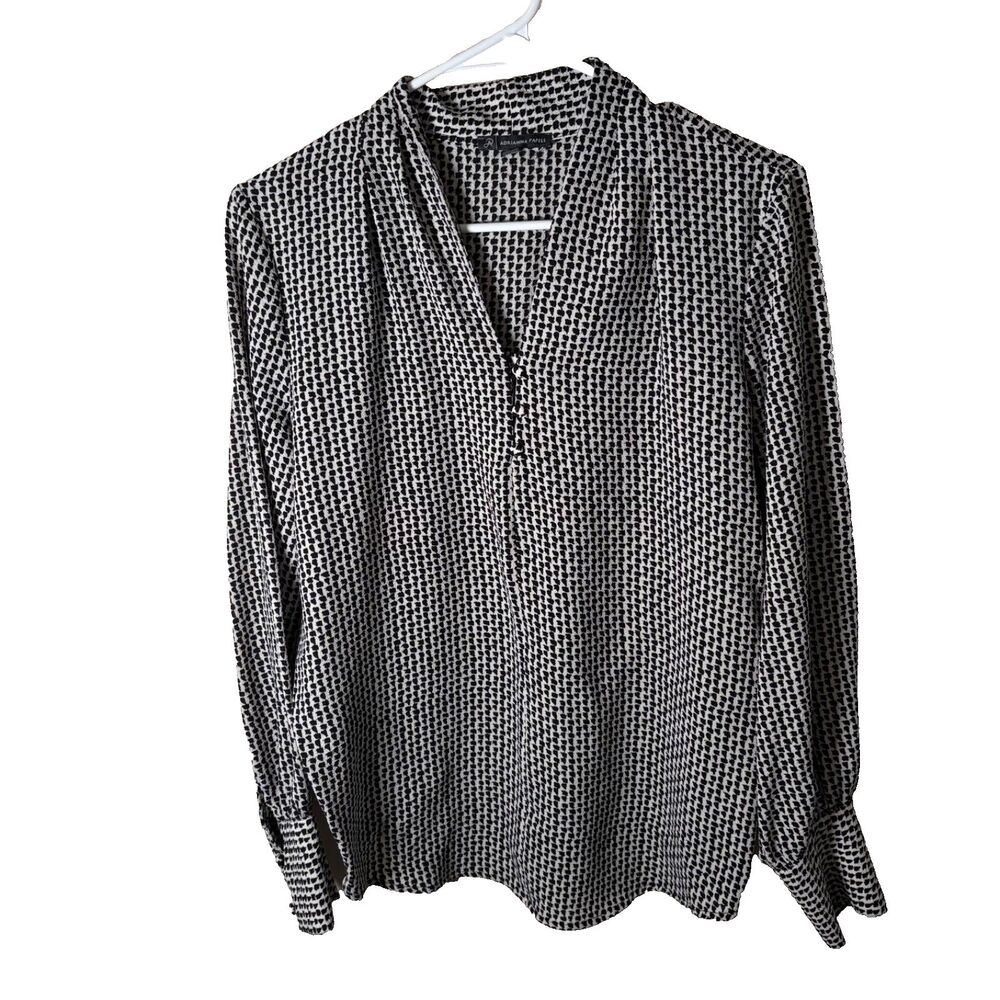 Adrianna Papell Blouse Women's Medium V-Neck Popover Long Sleeve Top Shirt